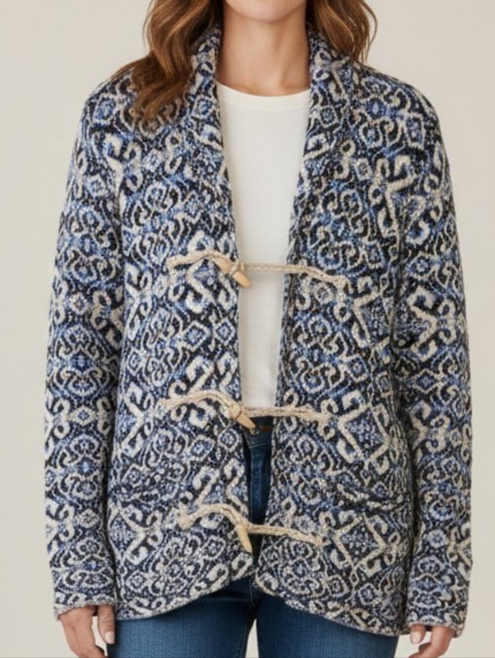 Denim & Supply Ralph Lauren Blue Ikat Geometric Toggle Cardigan Jacket Size XL